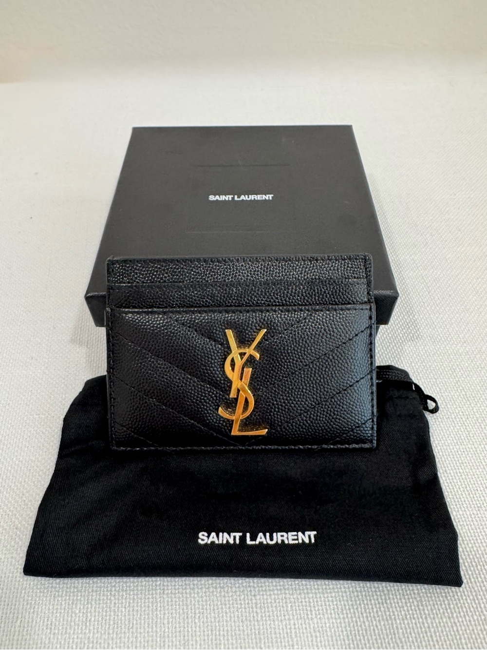 YSL Cassandre Monogram Card Case in Grained Leather (Gold) - Picture 3 of 4